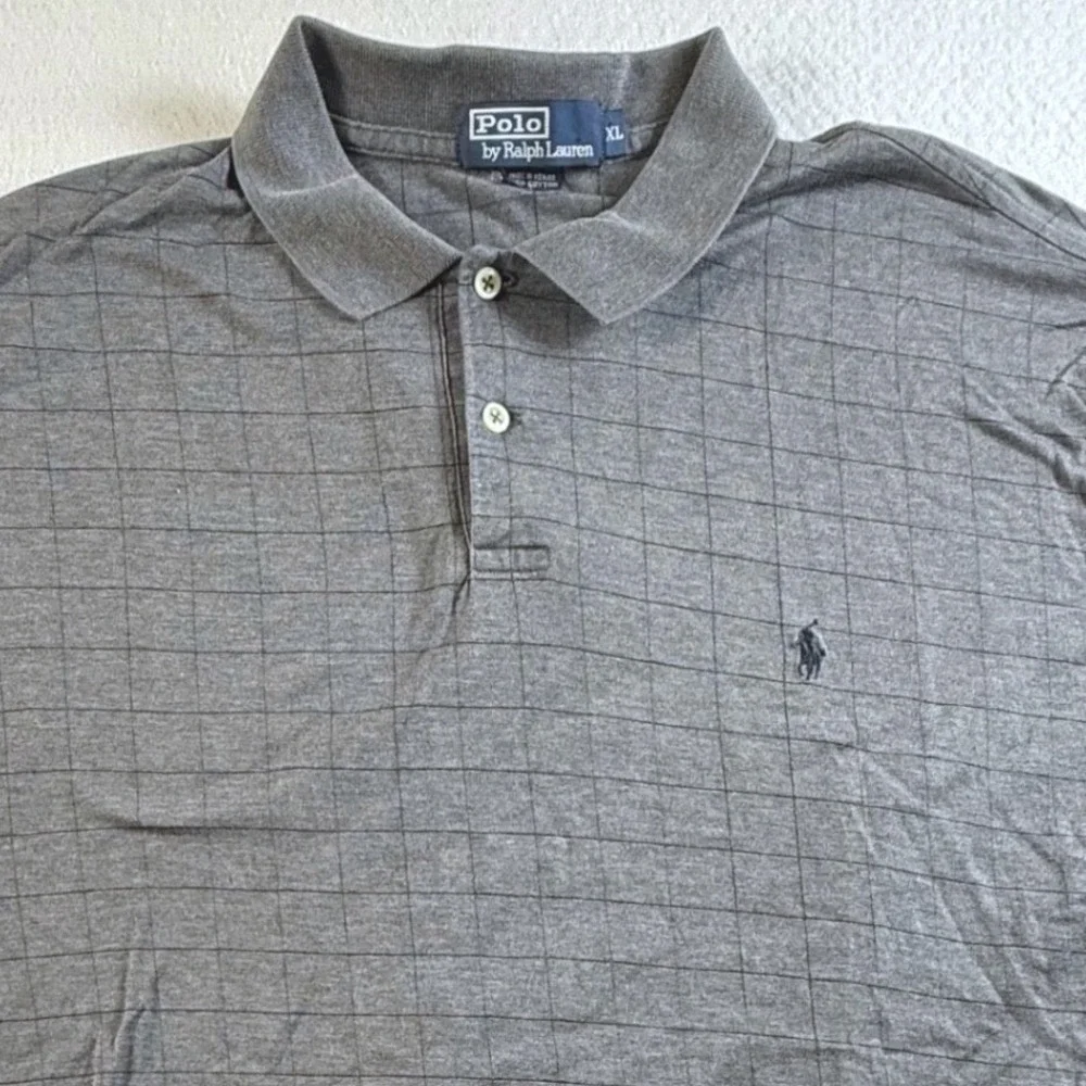 Polo‎ Ralph Lauren Polo Shirt Mens XL Grid Pattern AOP Gray Casual Preppy